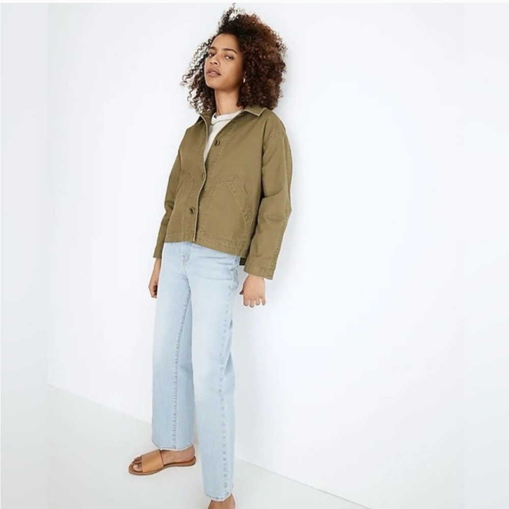 Madewell Olive Green Cropped Utility Jacket Boxy Cotton XL - Picture 6 of 7